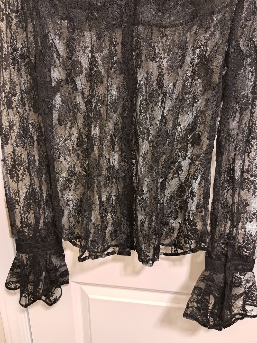 Express Black Sheer Floral Lace Button-Up Blouse - Picture 2 of 3